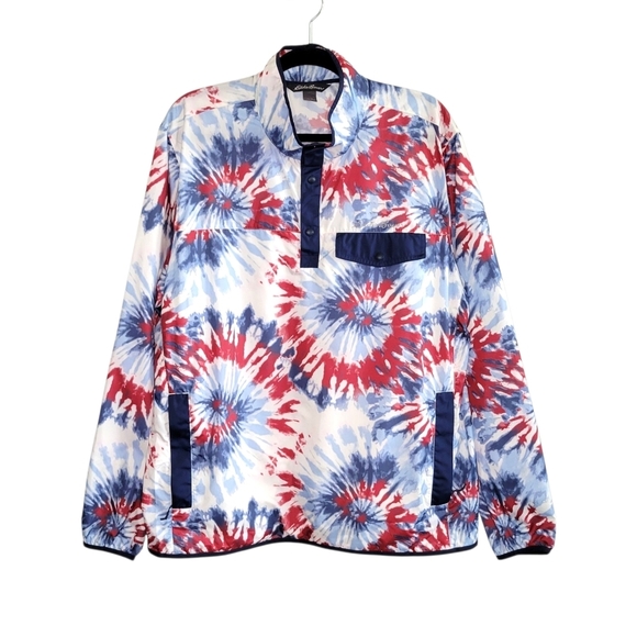 Eddie Bauer Other - Eddie Bauer Men's Tie Dye Fireworks Pullover Windbreaker Size L Red White Blue